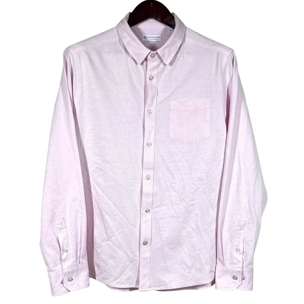 7 Diamonds 4 Way Stretch‎ Oxford Shirt Mens L Pink Knit Long Sleeve Button Down